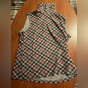 Scott Gray and Red Plaid Turtleneck Sleeveless Sweater